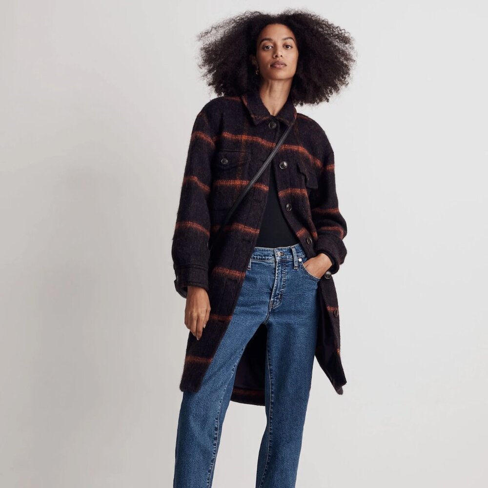 MADEWELL NWT- TAYLOR SWIFT STYLE_ WINDOWPANE SHIRT JACKET IN SPICED RAISIN_XS